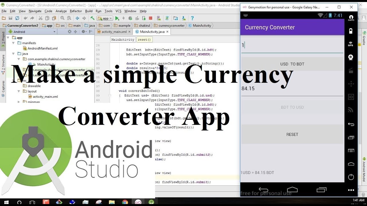 Make a simple Currency Converter Android app using Android studio | Android Studio