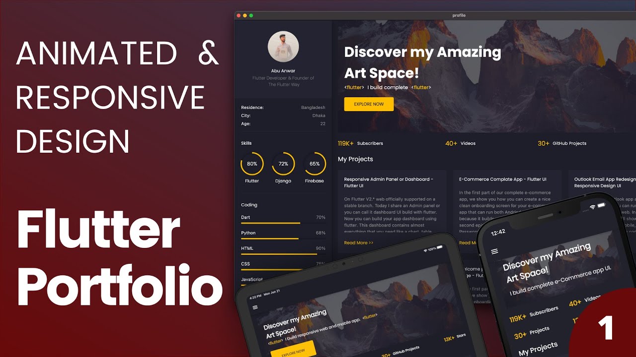 Responsive and Animated Portfolio Website & App – Episode 1 – Flutter UI – Speed Code