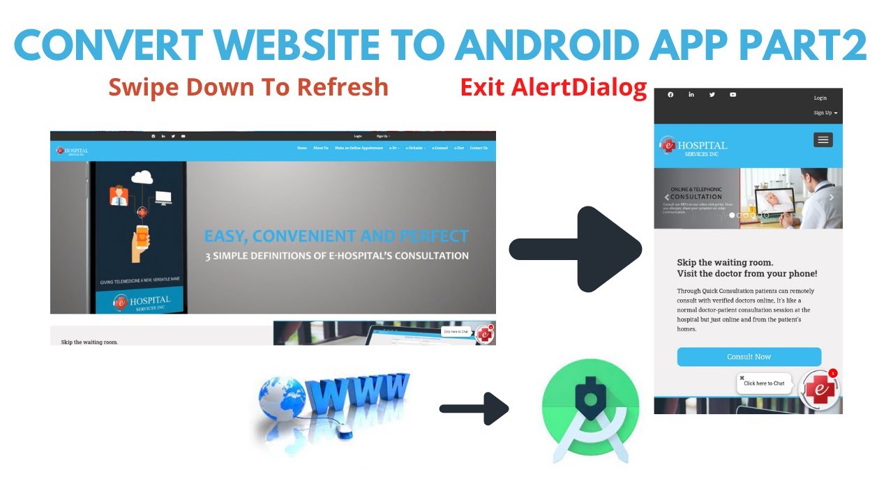 Swipe Down To Refresh WebView | Exit Alert Dialog | Convert Website to Android App Part  2 | WebView